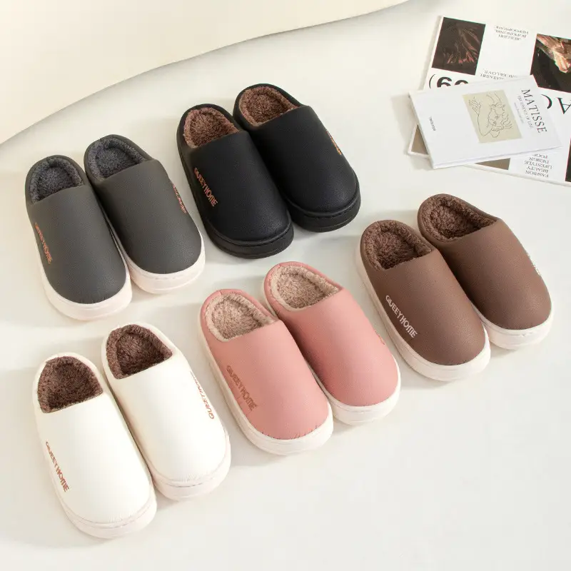 Indoor Couple Cotton Slippers for Men, Warm Winter Cotton Waterproof Outer Slippers for Home, Non-Slip Winter Fleece-Lined Men's Thick Soles - Image 8