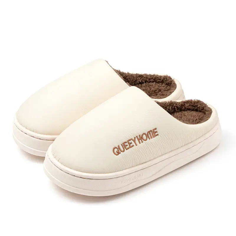 Indoor Couple Cotton Slippers for Men, Warm Winter Cotton Waterproof Outer Slippers for Home, Non-Slip Winter Fleece-Lined Men's Thick Soles - Image 9
