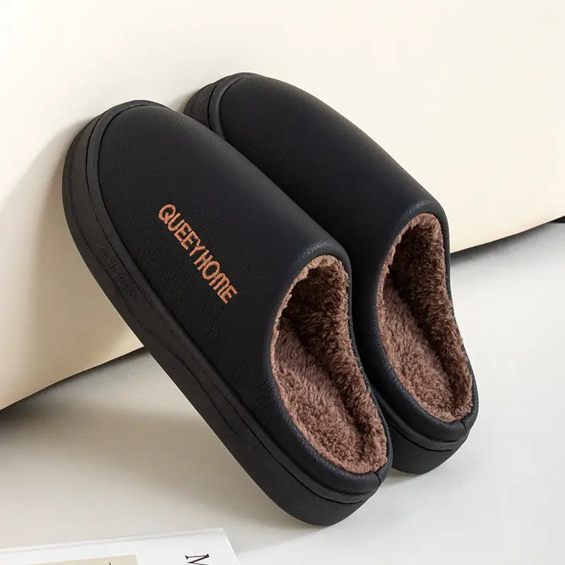 Indoor Couple Cotton Slippers for Men, Warm Winter Cotton Waterproof Outer Slippers for Home, Non-Slip Winter Fleece-Lined Men's Thick Soles - Image 2