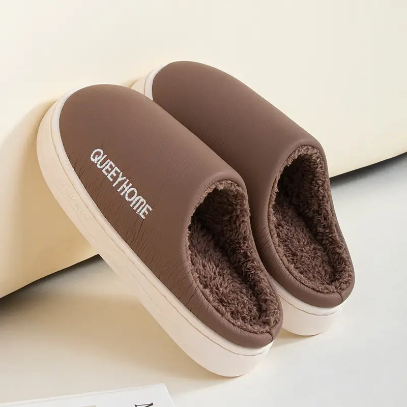 Indoor Couple Cotton Slippers for Men, Warm Winter Cotton Waterproof Outer Slippers for Home, Non-Slip Winter Fleece-Lined Men's Thick Soles - Image 3