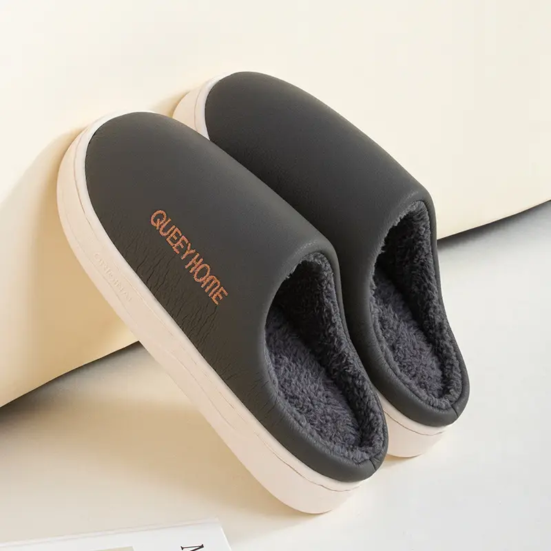 Indoor Couple Cotton Slippers for Men, Warm Winter Cotton Waterproof Outer Slippers for Home, Non-Slip Winter Fleece-Lined Men's Thick Soles - Image 4