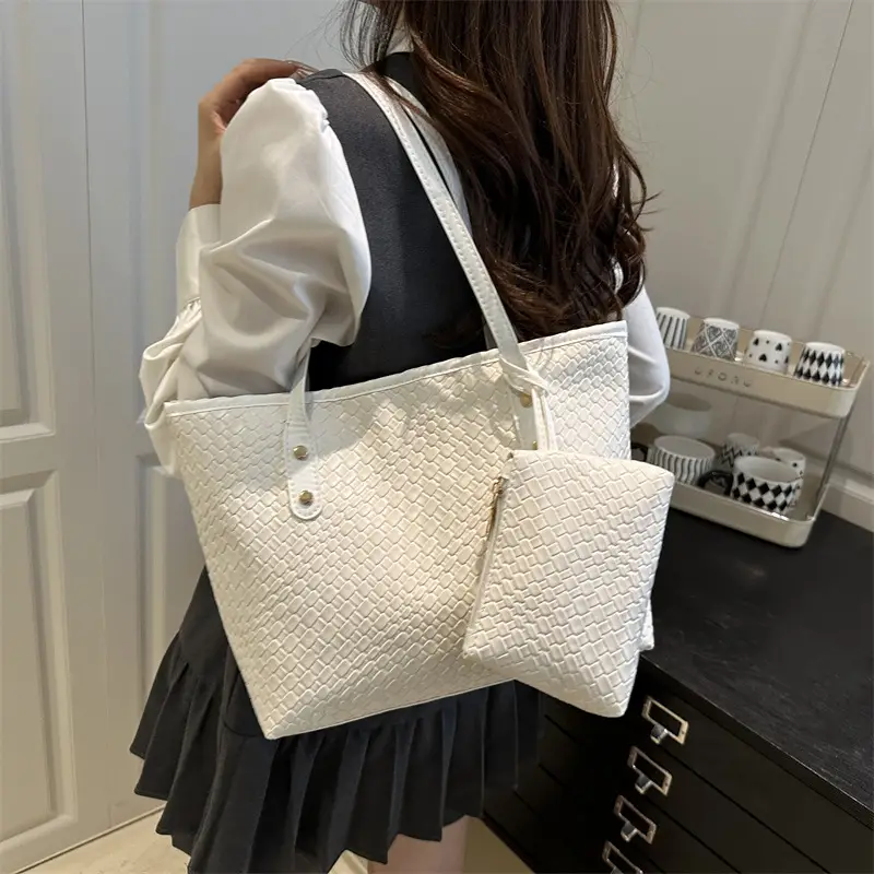 White Woven Large Tote Bag for Women - Image 5