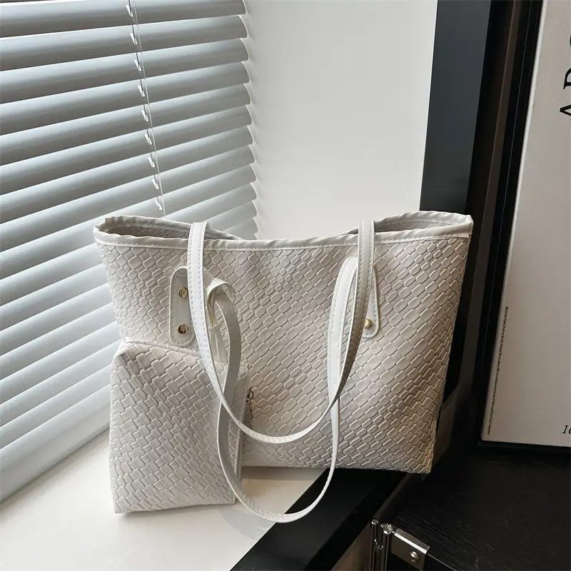 White Woven Large Tote Bag for Women - Image 7