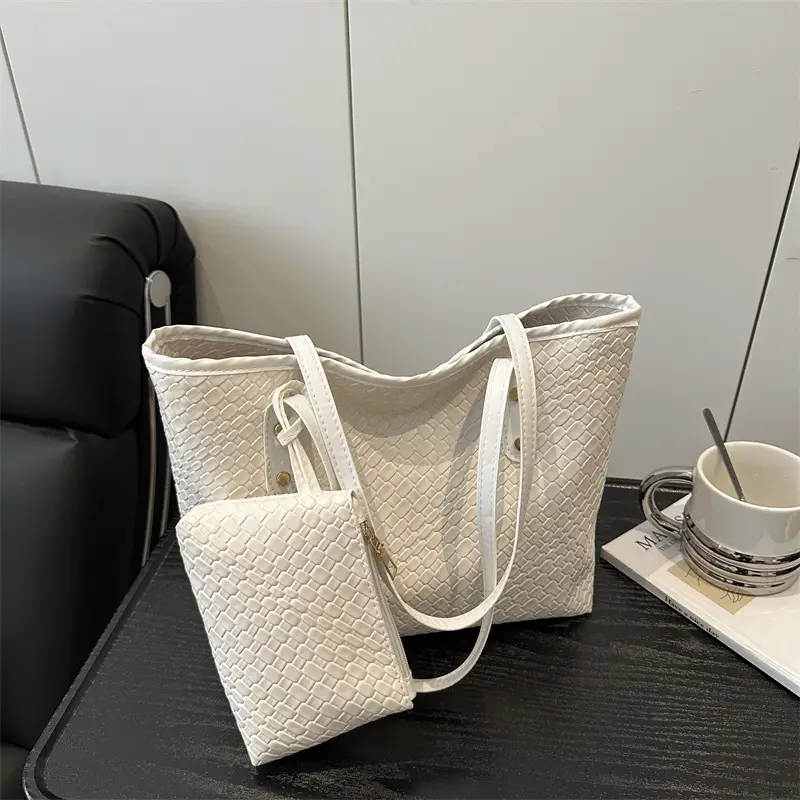 White Woven Large Tote Bag for Women - Image 3
