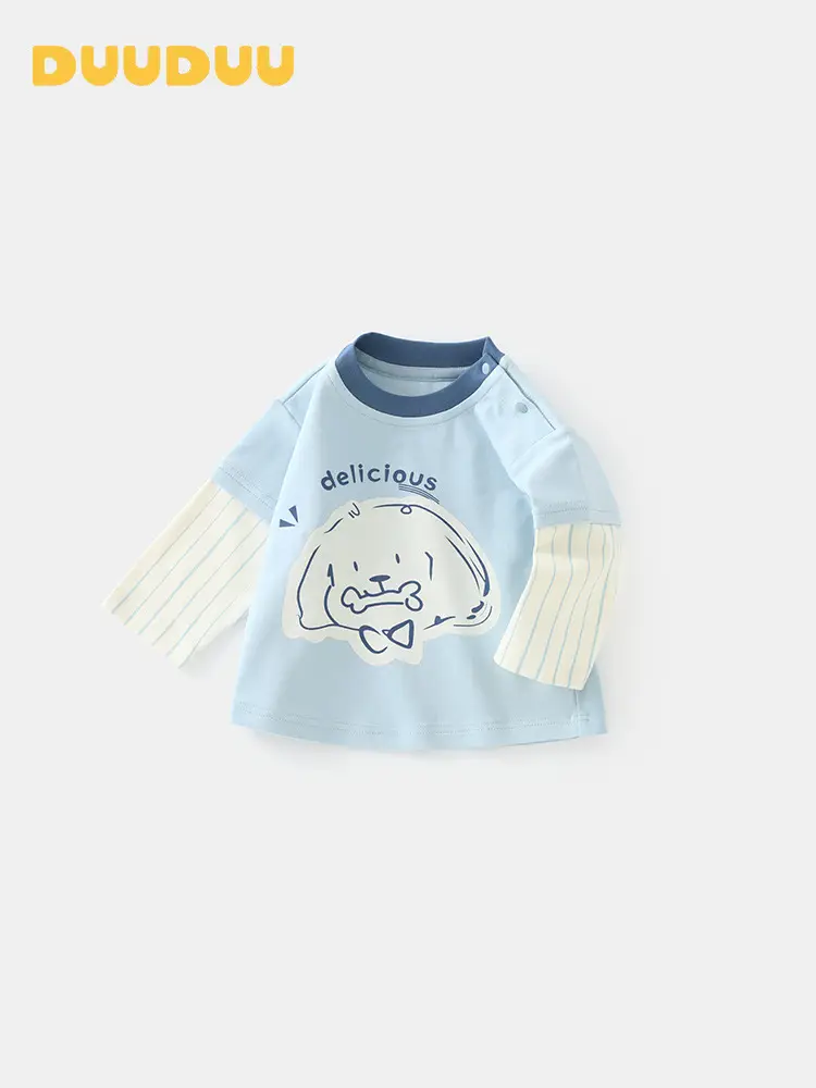 Baby Base Layer Shirt Light Blue Cotton Toddler Long Sleeve