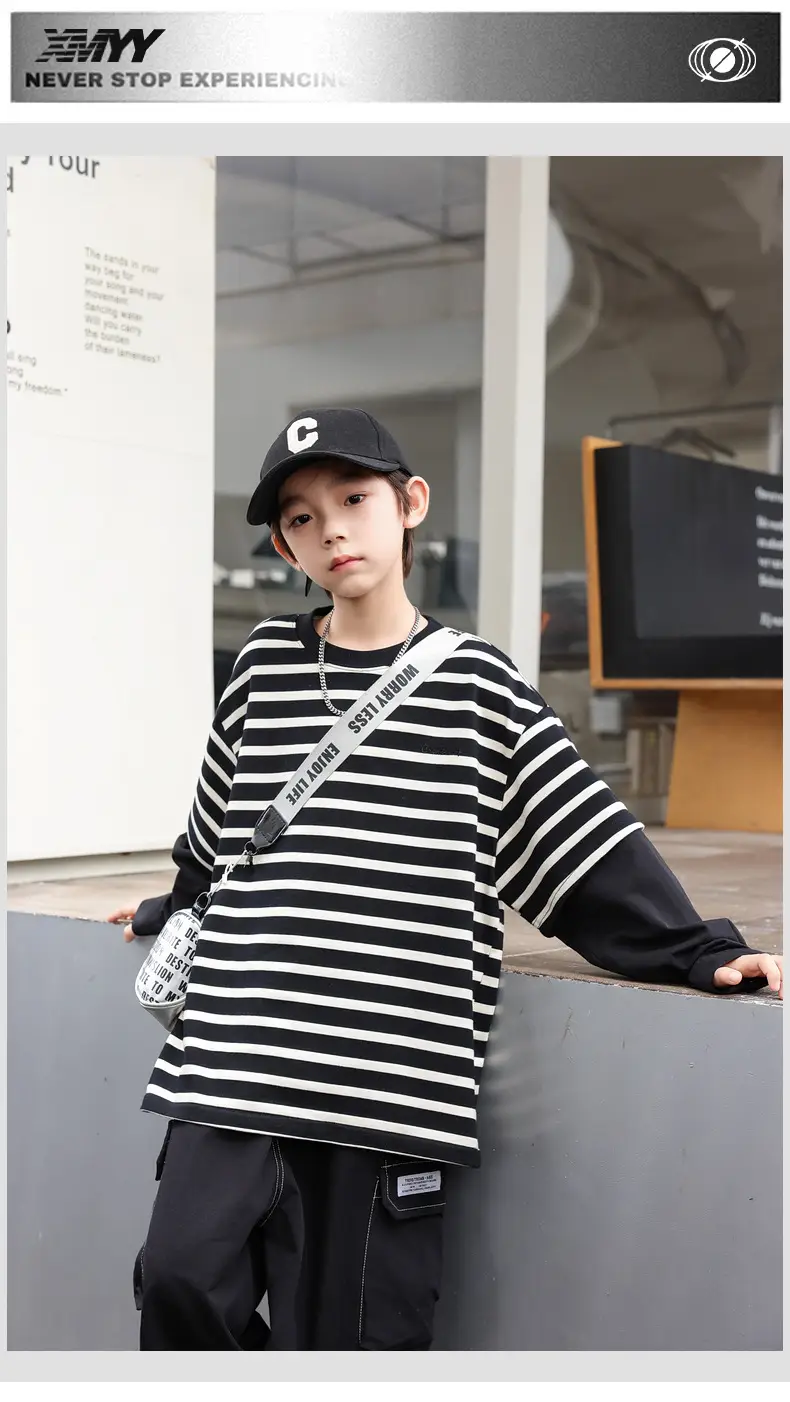 Boys Striped T-Shirt 2025 Autumn New Style — feature 17