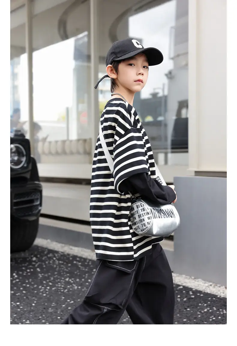 Boys Striped T-Shirt 2025 Autumn New Style — feature 27