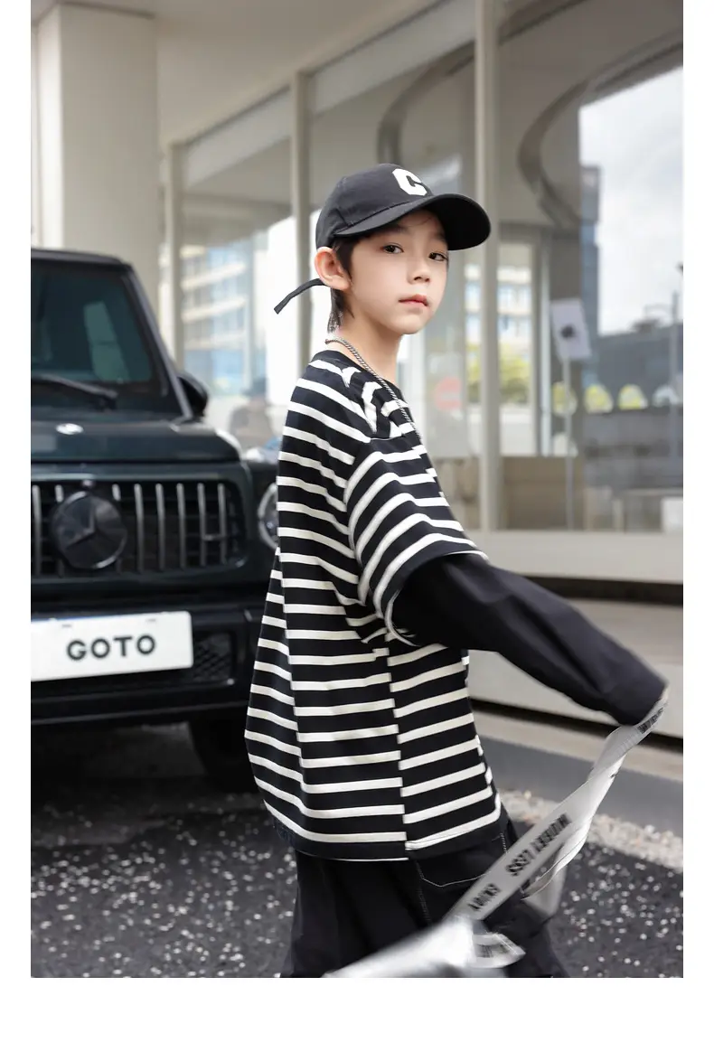 Boys Striped T-Shirt 2025 Autumn New Style — feature 28
