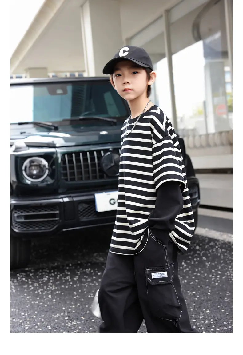 Boys Striped T-Shirt 2025 Autumn New Style — feature 29