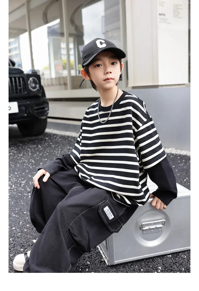 Boys Striped T-Shirt 2025 Autumn New Style — feature 30