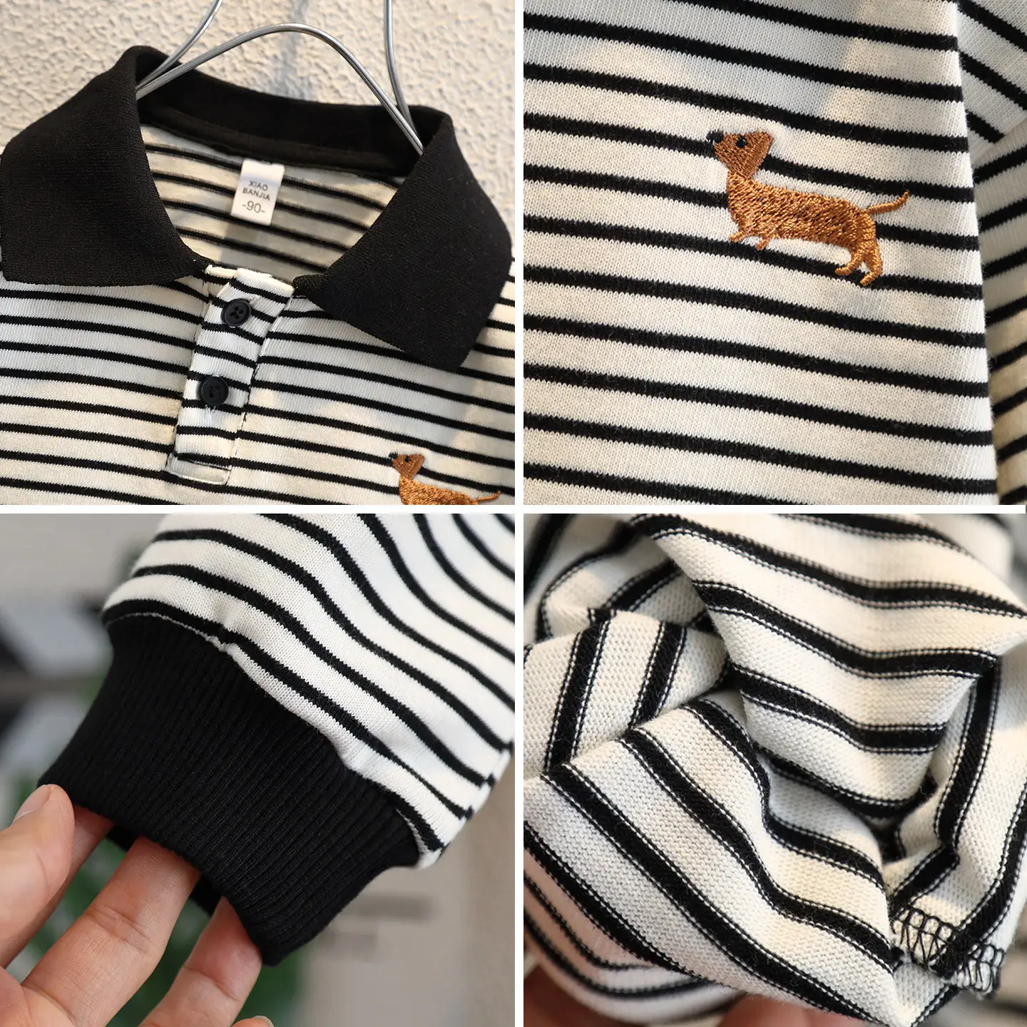 Boys Striped Polo Shirt Long Sleeve Embroidered Autumn Wear - Image 3