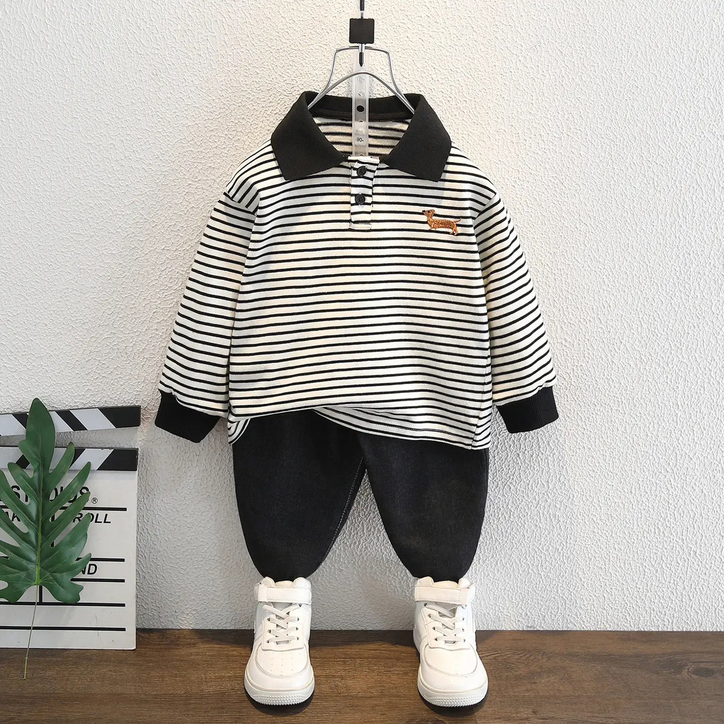 Boys Striped Polo Shirt Long Sleeve Embroidered Autumn Wear - Image 4