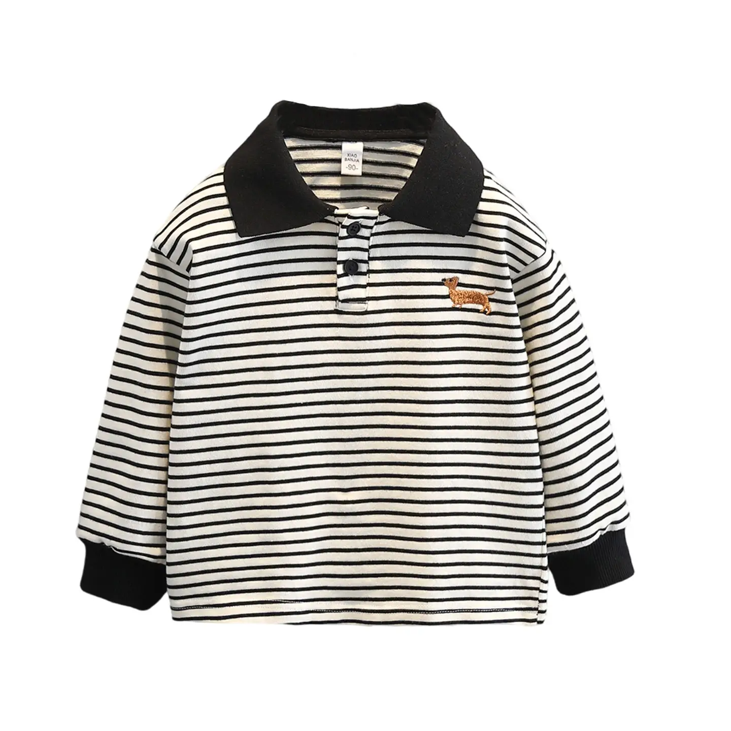 Boys Striped Polo Shirt Long Sleeve Embroidered Autumn Wear - Image 5