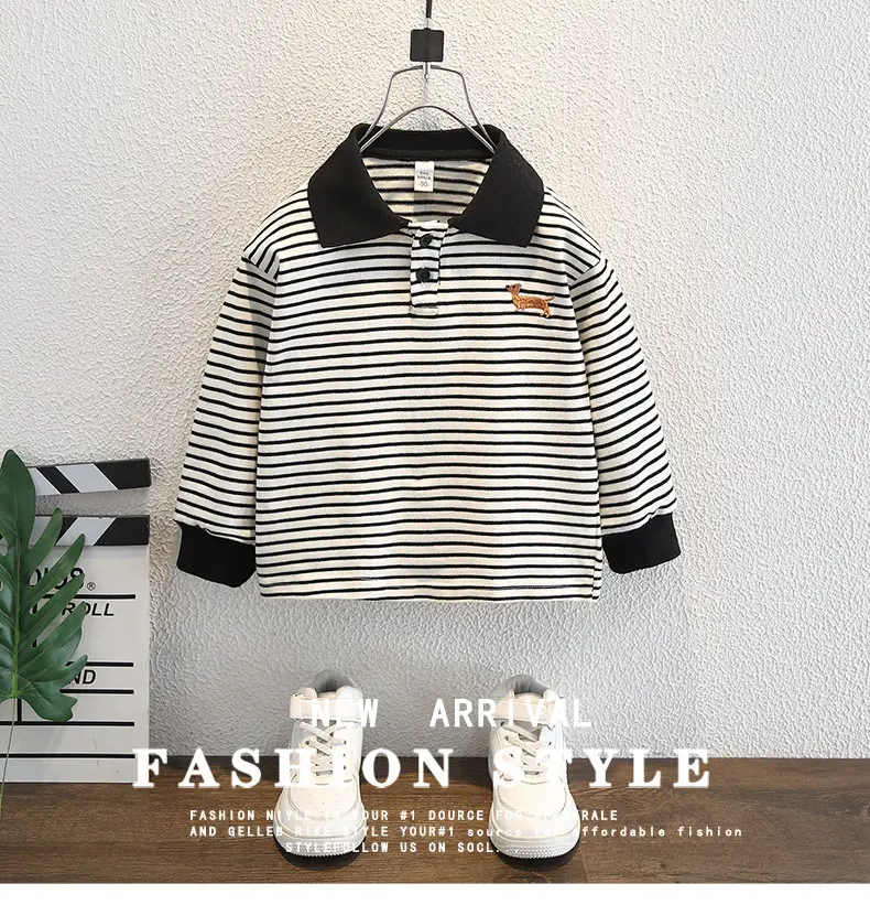 Boys Striped Polo Shirt Long Sleeve Embroidered Autumn Wear — feature 1