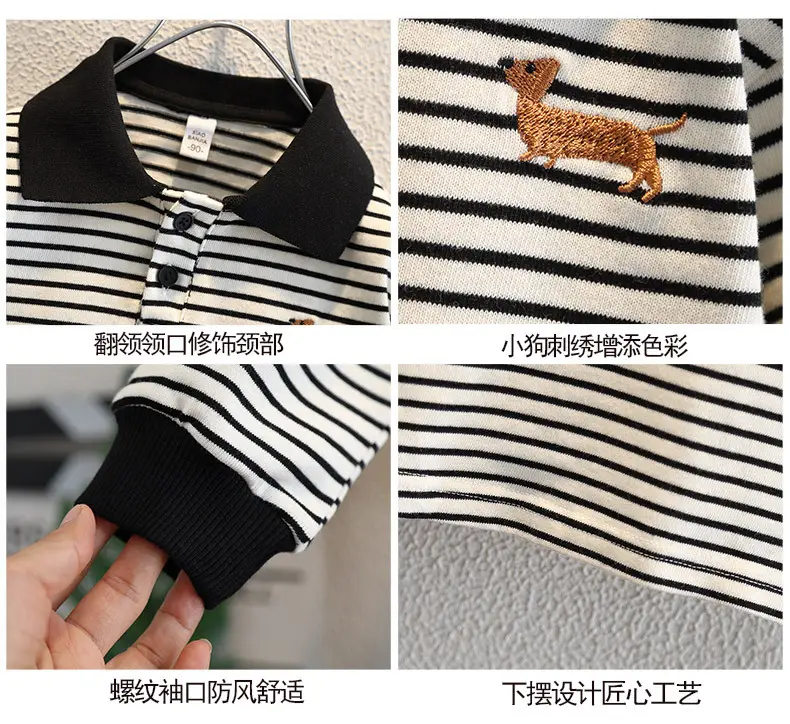 Boys Striped Polo Shirt Long Sleeve Embroidered Autumn Wear — feature 3