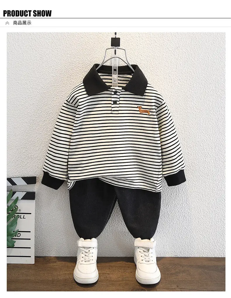 Boys Striped Polo Shirt Long Sleeve Embroidered Autumn Wear — feature 4