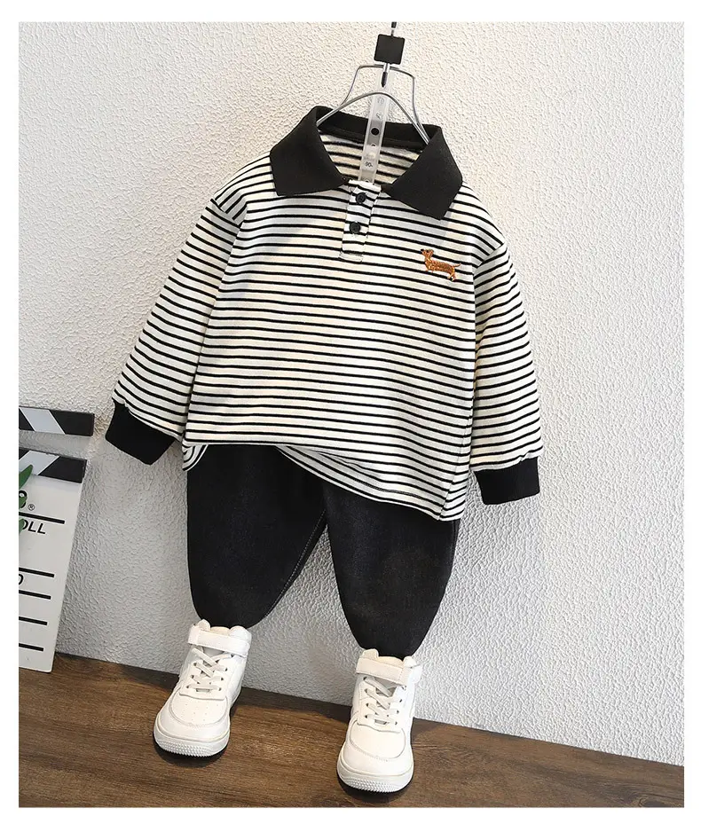 Boys Striped Polo Shirt Long Sleeve Embroidered Autumn Wear — feature 5