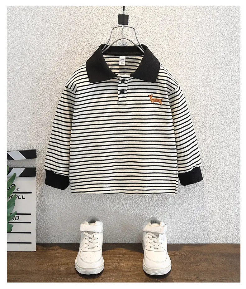 Boys Striped Polo Shirt Long Sleeve Embroidered Autumn Wear — feature 7