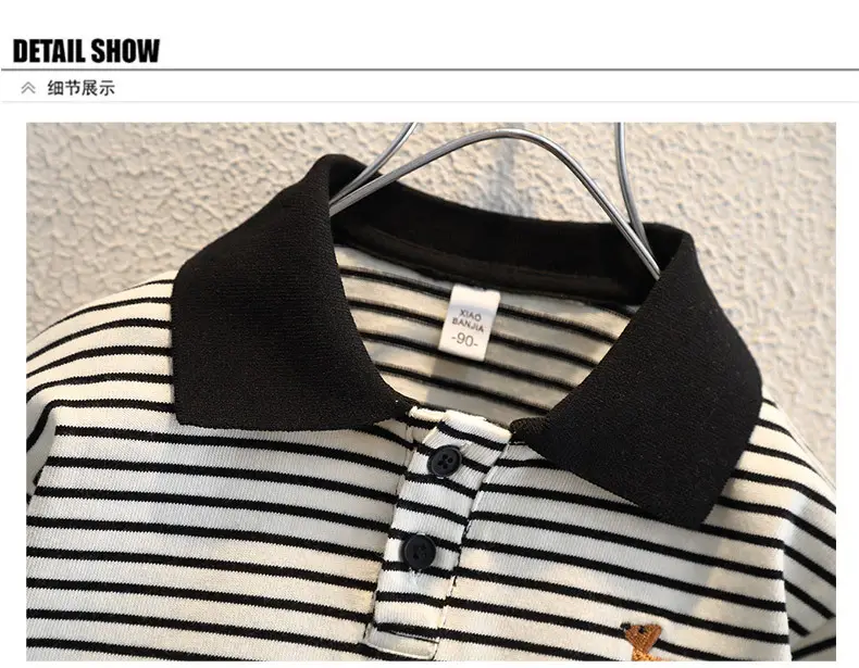 Boys Striped Polo Shirt Long Sleeve Embroidered Autumn Wear — feature 9