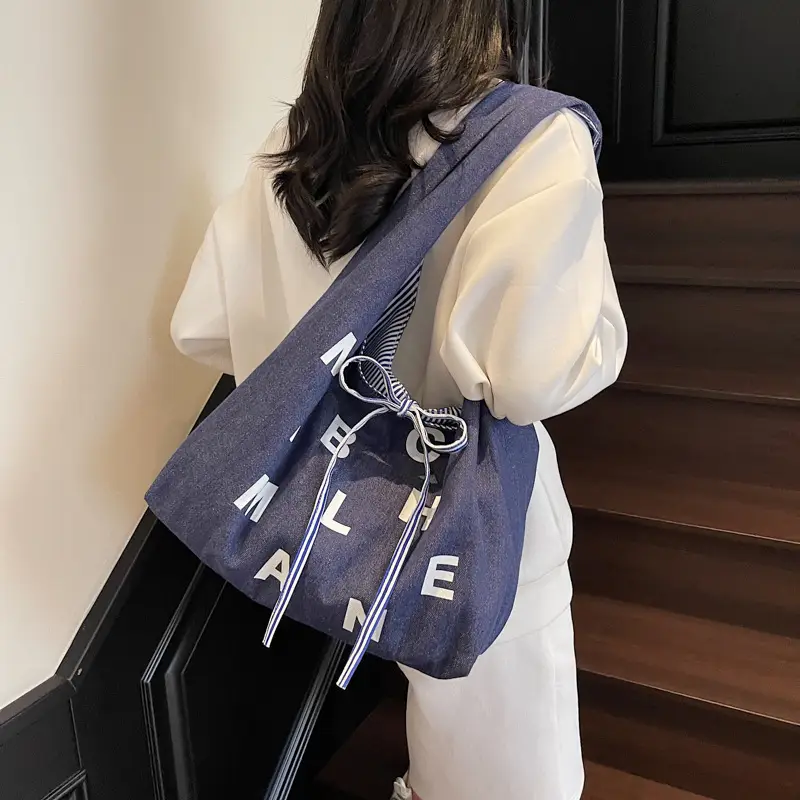 Women Letter Print Navy Blue Tote Bag — feature 44