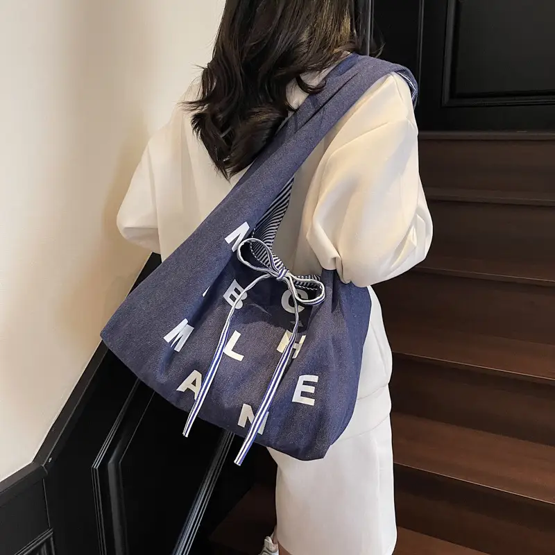 Women Letter Print Navy Blue Tote Bag — feature 46