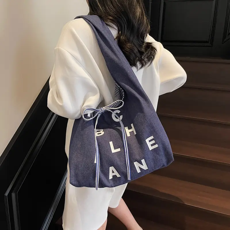 Women Letter Print Navy Blue Tote Bag — feature 48