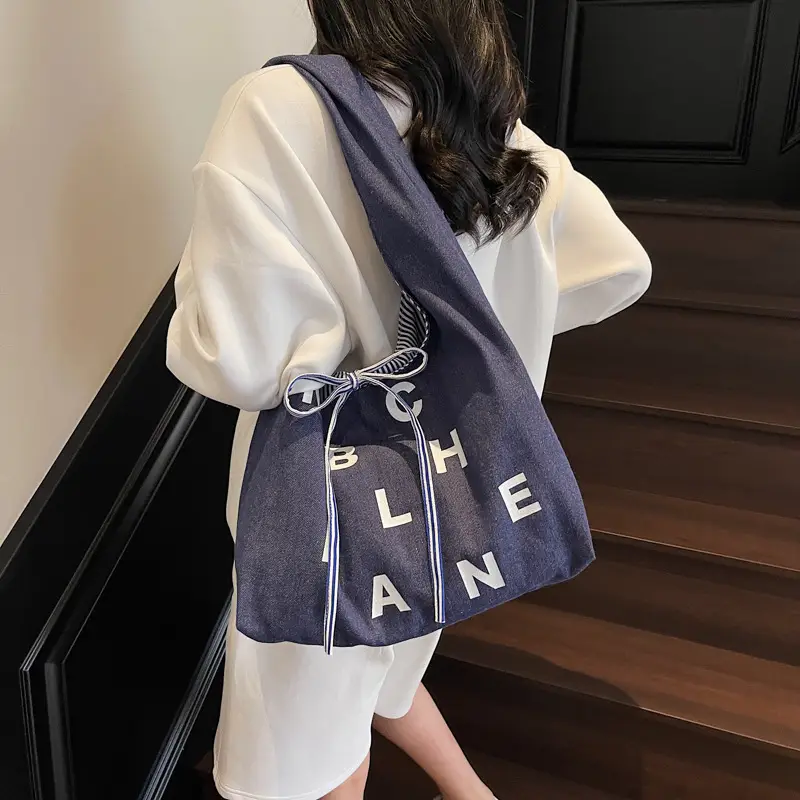Women Letter Print Navy Blue Tote Bag — feature 50