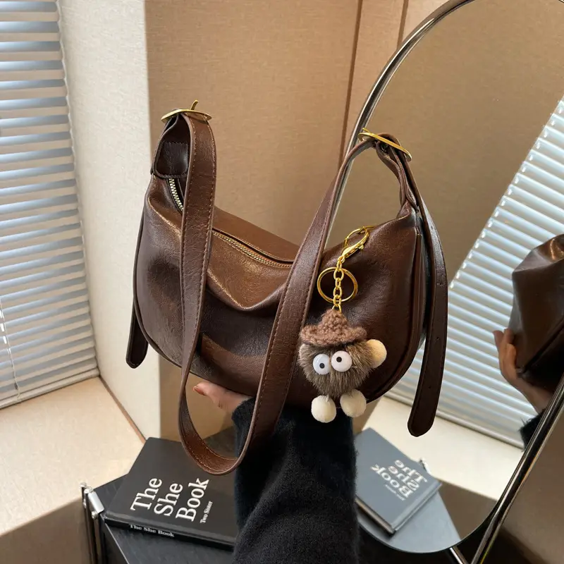 Brown Diagonal Shoulder Bag with Dolls for Women - Image 8