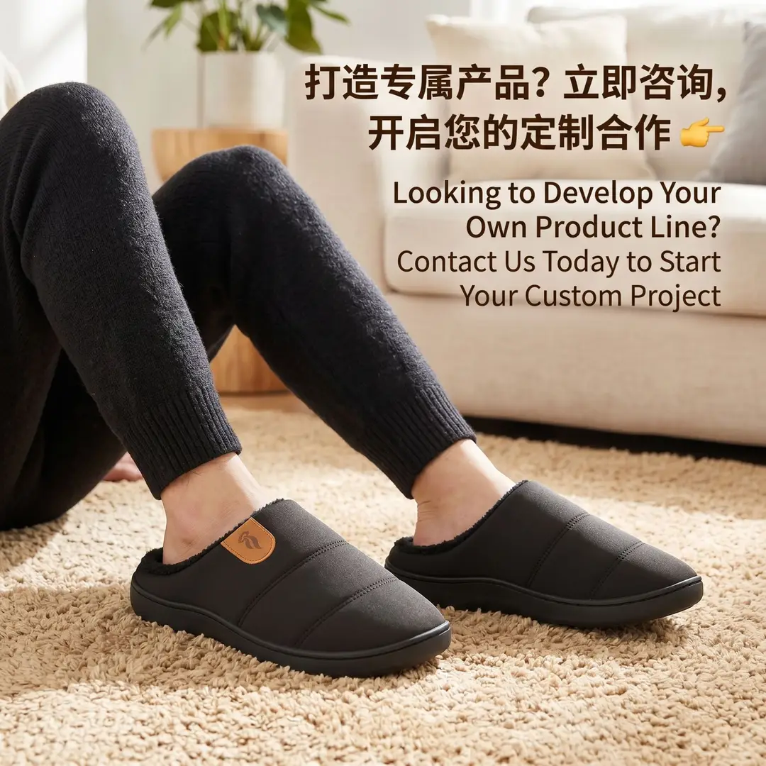 New Cross-Border Foreign Trade Men's Waterproof Anti-Slip Thick-Soled Cotton Slippers Winter Fleece-Lined Warm Fur Slippers for Home Use