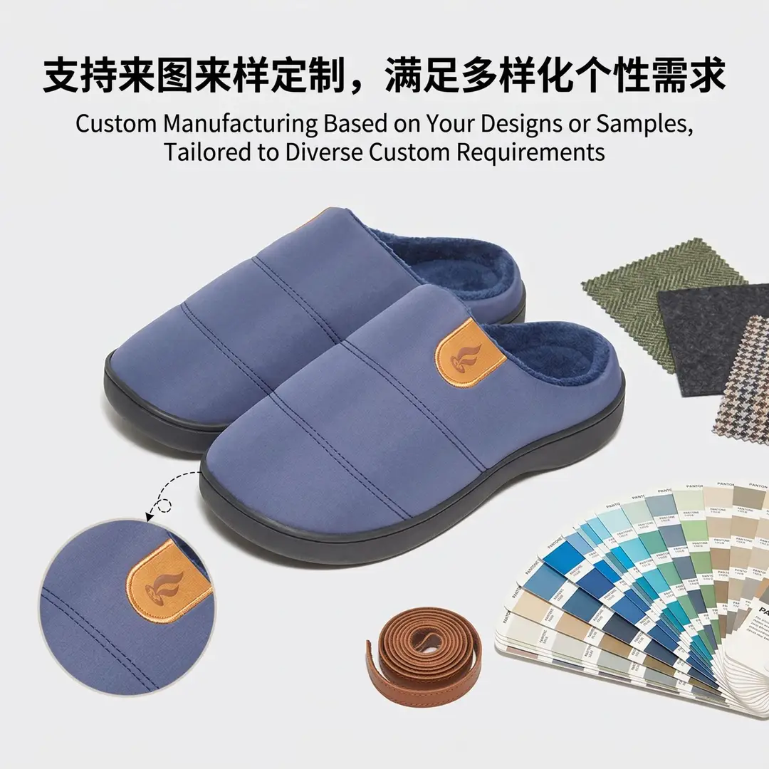 New Cross-Border Foreign Trade Men's Waterproof Anti-Slip Thick-Soled Cotton Slippers Winter Fleece-Lined Warm Fur Slippers for Home Use