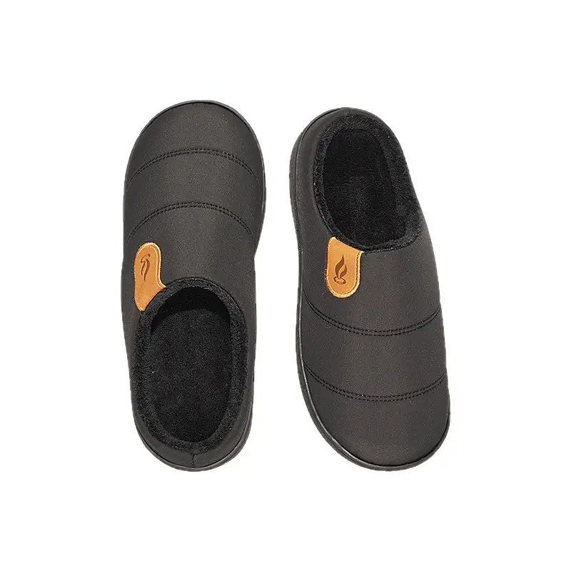 New Cross-Border Foreign Trade Men's Waterproof Anti-Slip Thick-Soled Cotton Slippers Winter Fleece-Lined Warm Fur Slippers for Home Use