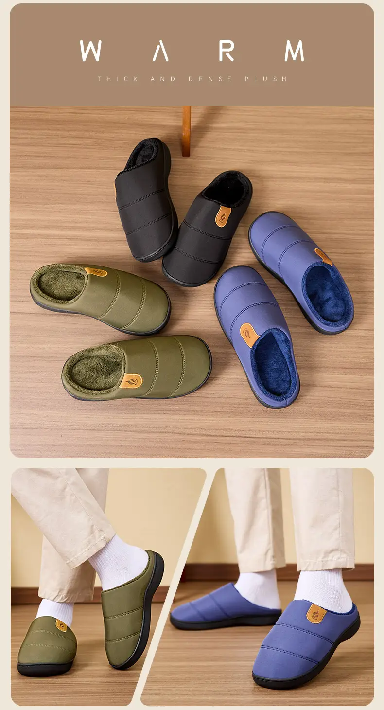 New Cross-Border Foreign Trade Men's Waterproof Anti-Slip Thick-Soled Cotton Slippers Winter Fleece-Lined Warm Fur Slippers for Home Use — feature 9