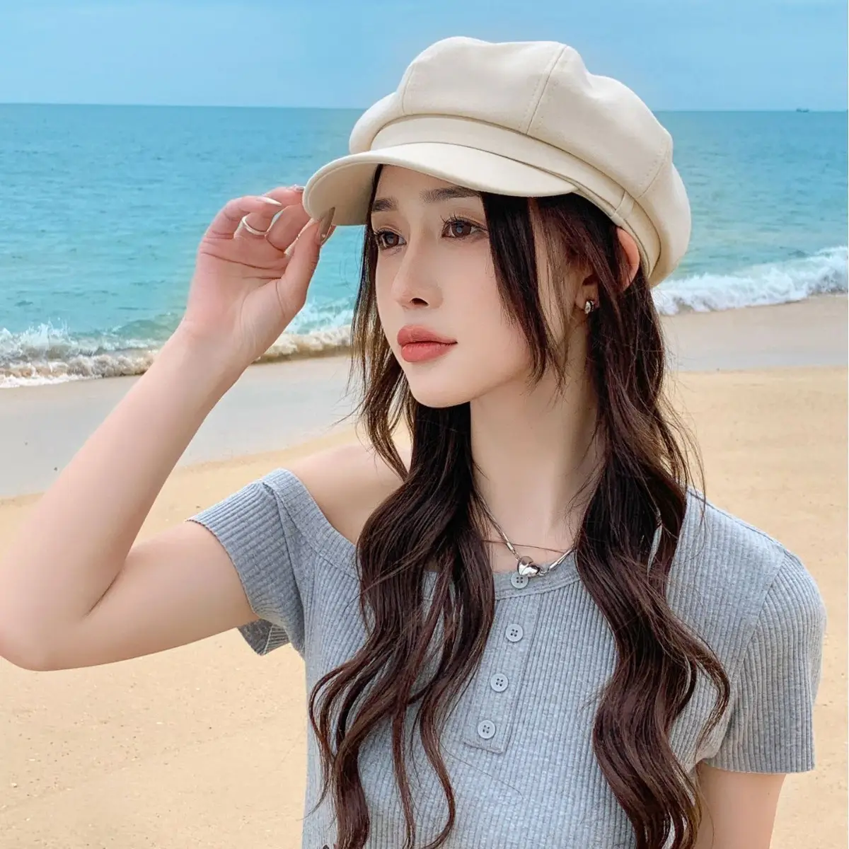 Women Duckbill Sunshade Hat with Wide Brim