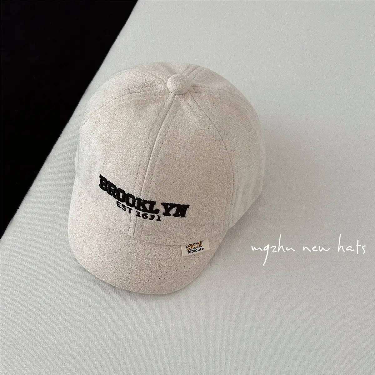 Kids Korean Style Cap Beige Hard Bristle - Image 3