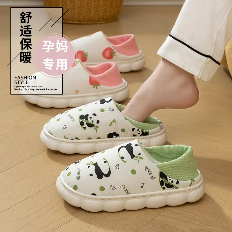 Women Strawberry Print Cotton Slippers White Pink - Image 3