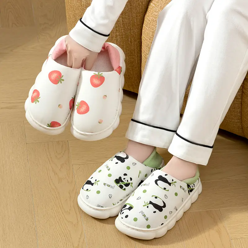 Women Strawberry Print Cotton Slippers White Pink — feature 6