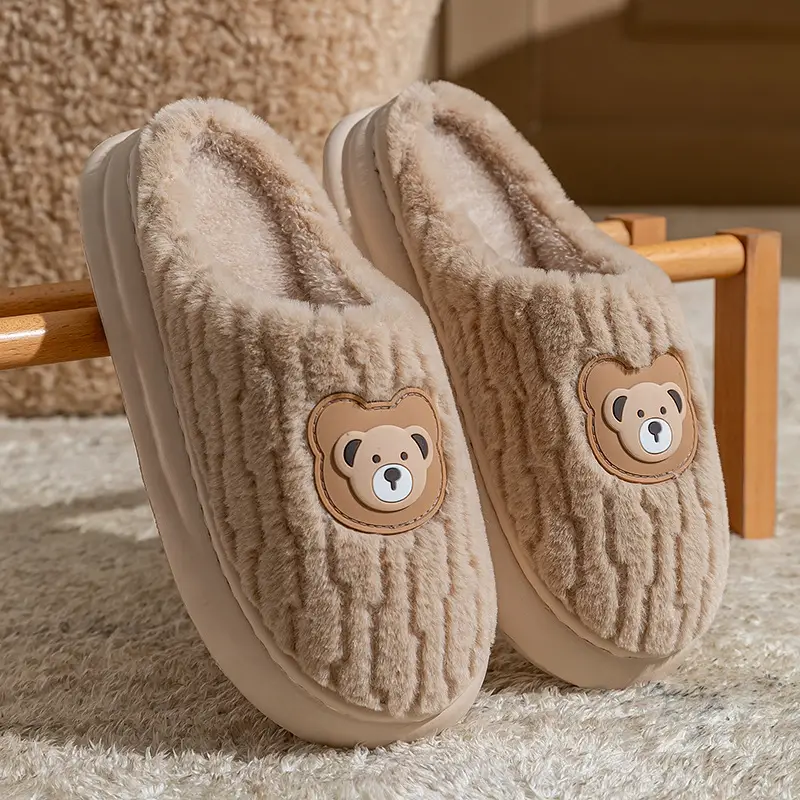 Home Cotton Slippers for Men in Winter Indoor Thick-Soled Non-Slip Fleece-Lined Warm Couple Bear Pattern Lightweight Cotton Slippers - Image 12