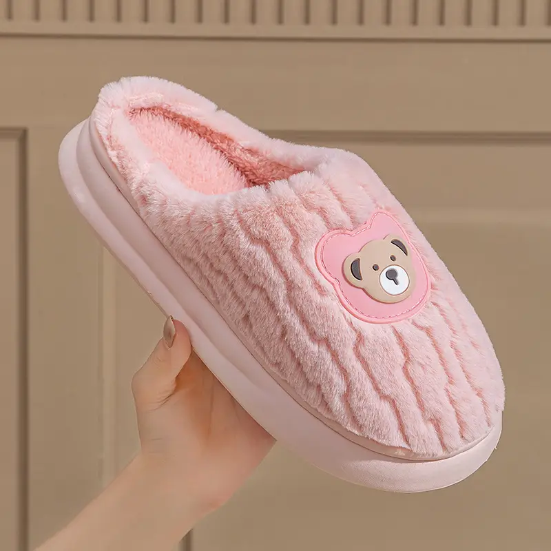 Home Cotton Slippers for Men in Winter Indoor Thick-Soled Non-Slip Fleece-Lined Warm Couple Bear Pattern Lightweight Cotton Slippers - Image 13