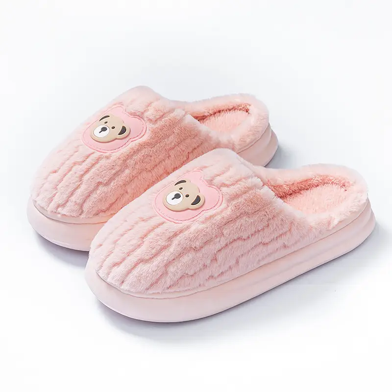 Home Cotton Slippers for Men in Winter Indoor Thick-Soled Non-Slip Fleece-Lined Warm Couple Bear Pattern Lightweight Cotton Slippers - Image 15