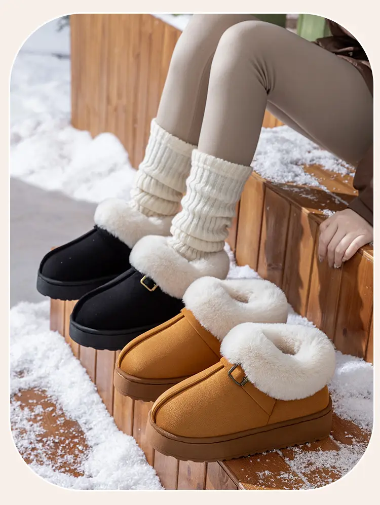 Women's Thick-Soled Cotton Slippers with Heel, Thickeneded Velvet, Winter Cold-Proof and Warm Cotton Shoes for Outer Wear, Simple and Versatile Snow Boots — feature 13