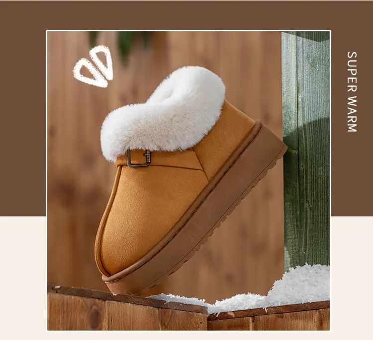 Women's Thick-Soled Cotton Slippers with Heel, Thickeneded Velvet, Winter Cold-Proof and Warm Cotton Shoes for Outer Wear, Simple and Versatile Snow Boots — feature 14