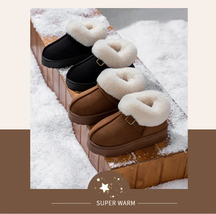 Women's Thick-Soled Cotton Slippers with Heel, Thickeneded Velvet, Winter Cold-Proof and Warm Cotton Shoes for Outer Wear, Simple and Versatile Snow Boots — feature 16