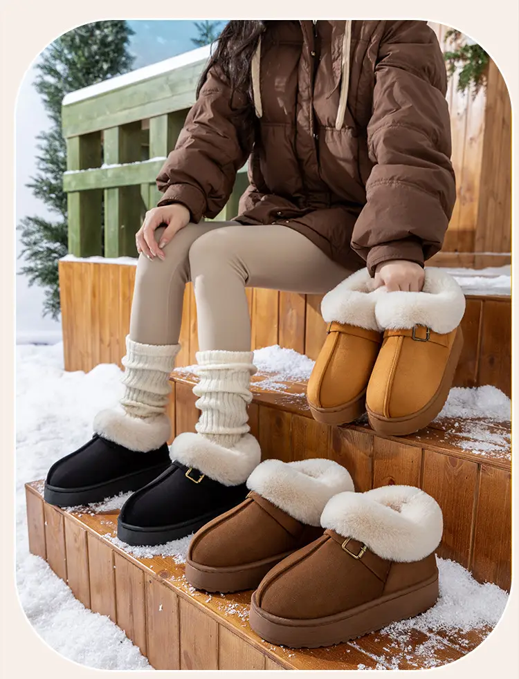 Women's Thick-Soled Cotton Slippers with Heel, Thickeneded Velvet, Winter Cold-Proof and Warm Cotton Shoes for Outer Wear, Simple and Versatile Snow Boots — feature 17