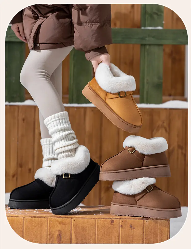 Women's Thick-Soled Cotton Slippers with Heel, Thickeneded Velvet, Winter Cold-Proof and Warm Cotton Shoes for Outer Wear, Simple and Versatile Snow Boots — feature 18