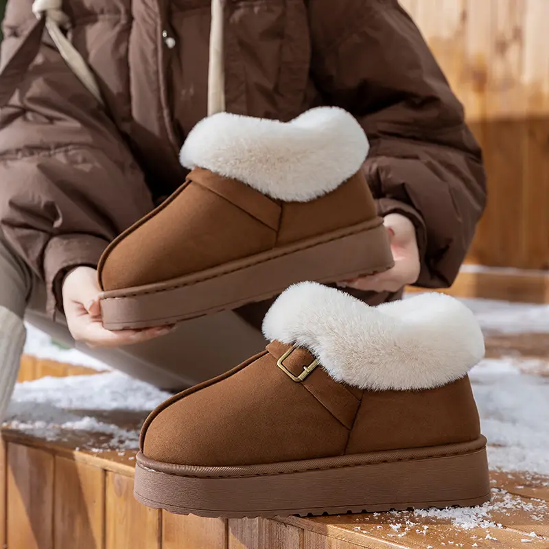 Women's Thick-Soled Cotton Slippers with Heel, Thickeneded Velvet, Winter Cold-Proof and Warm Cotton Shoes for Outer Wear, Simple and Versatile Snow Boots - Image 2