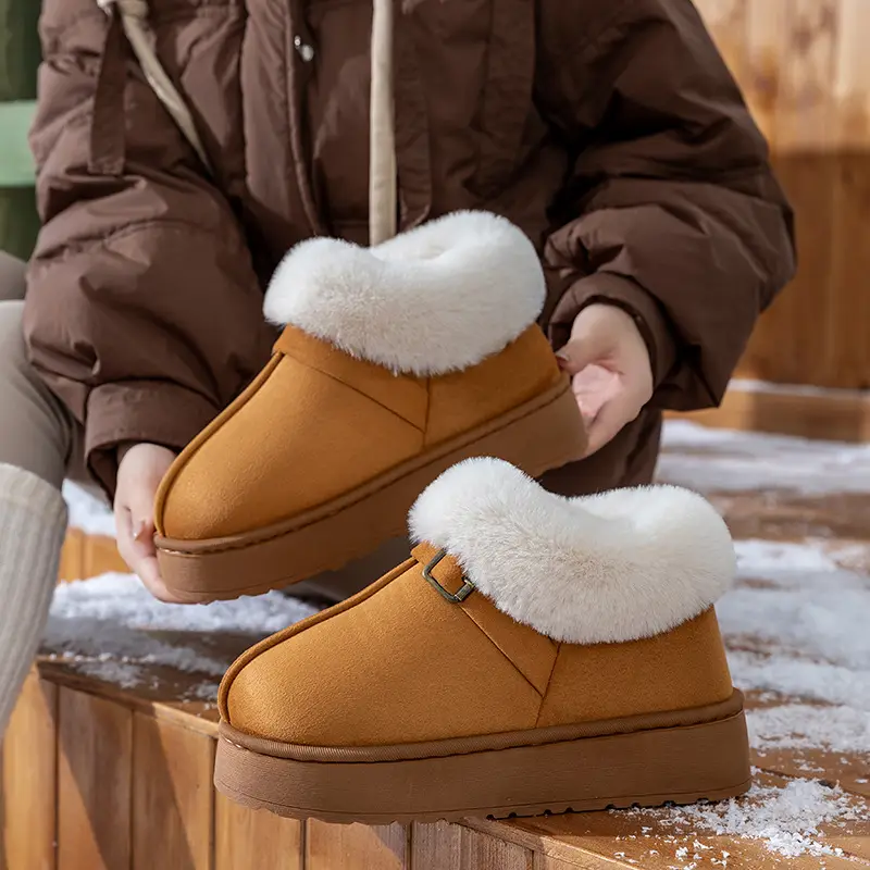 Women's Thick-Soled Cotton Slippers with Heel, Thickeneded Velvet, Winter Cold-Proof and Warm Cotton Shoes for Outer Wear, Simple and Versatile Snow Boots - Image 3