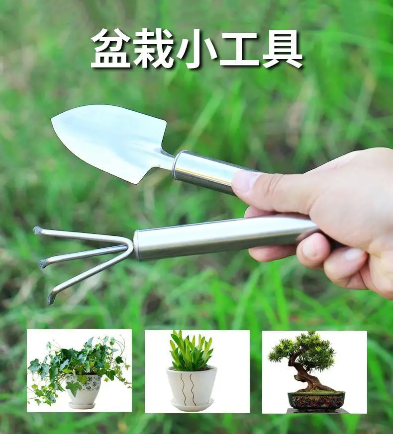 Stainless Steel Gardening Tools Mini Garden Shovel Rake Dual-Purpose Succulent Plant Balcony Small Potted Flower Shovel Rake — feature 1