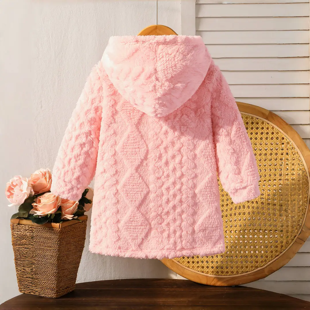 Cross-Border Amazon Little Girl Baby Autumn and Winter Coral Velvet Home Clothes Cute Rabbit Pink Long Outwear - Image 3