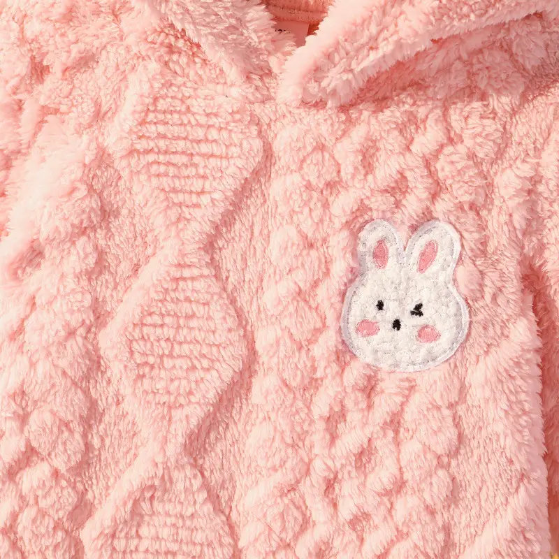 Cross-Border Amazon Little Girl Baby Autumn and Winter Coral Velvet Home Clothes Cute Rabbit Pink Long Outwear - Image 5