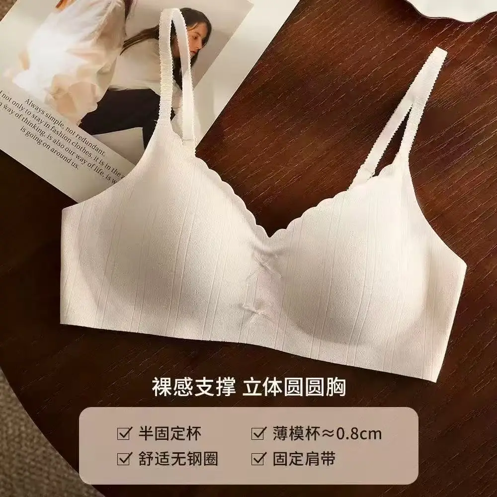 Seamless, Comfortable Underwear for Women with Small Busts, Enhancing and Enlarging Appearance, Wireless, Japanese Sweet Style, Thin Bow Bra — feature 14